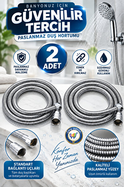nistabolje 2 Adet Yüksek Kaliteli Örgülü Spiralli Banyo Duş Hortumu 1,5 Metre