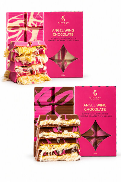 Taze Çikolata Angel Wings 2'li Paket 280g - Belçika Çikolatalı Pişmaniyeli ve Antep Fıstığı Kremalı Angel Hair Çikolata