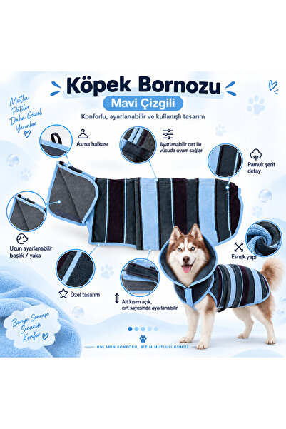 pawin Dog Bathrobe Blue Striped L
