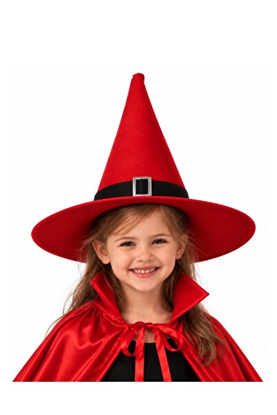 Kostüm Sarayı Red Witch Hat with Buckle Detail