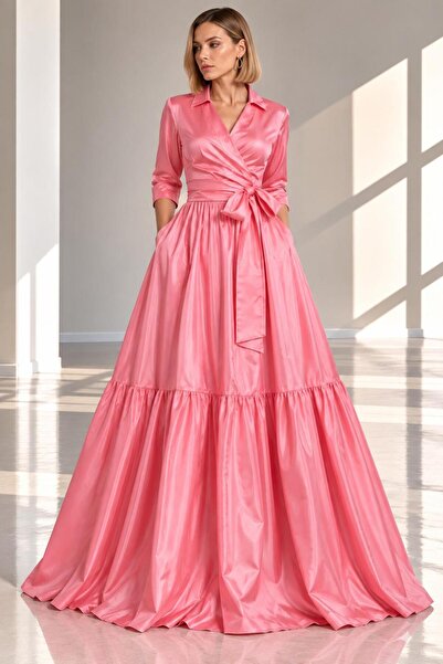 SERAVENZA COUTURE تنورة ماكسي بوي مع كشكشة و بأزرار على الجهتين أزرار، فستان ...