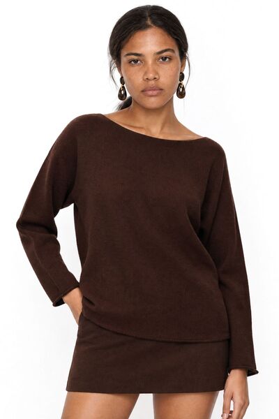 Hiccup Mixray Boat Neck Ribbed Knit Sweater