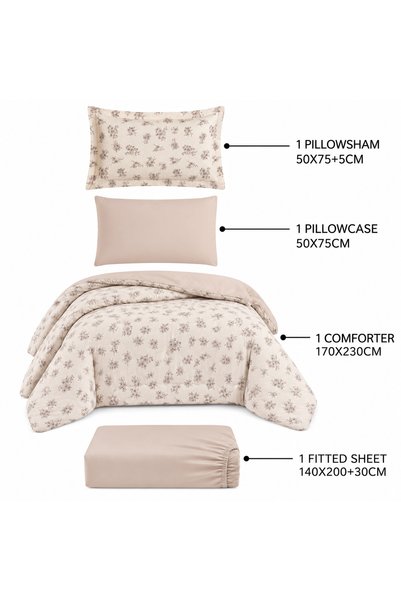 Afkar Albayet Summer Bedspread Twin Size Cotton Alternative 4 Piece - Quilted Comforter and Elastic Fitted Sheet Set