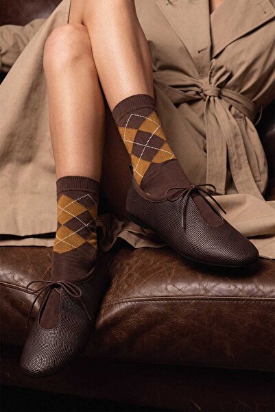 Mio Gusto Brown Round Toe Lace-Up Women's Ballerinas