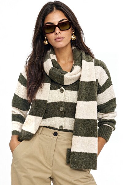 Hiccup Striped V-Neck Buttoned Knitted Cardigan