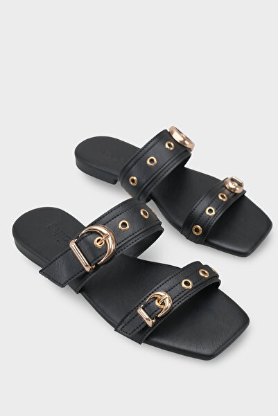 Capone Outfitters Niki Flat Heeled Women's Slippers with Metal Two Buckles an...