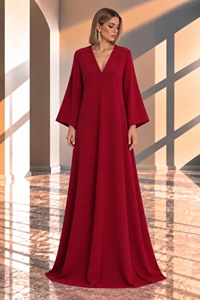 SERAVENZA COUTURE فستان ماكسي بياقة على شكل V وأكمام طويلة أنيق للمناسبات COU...
