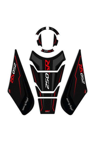 GP KOMPOZİT CF Moto 250 SR 2020-2024 Uyumlu Tank Pad Seti Siyah - Kırmızı