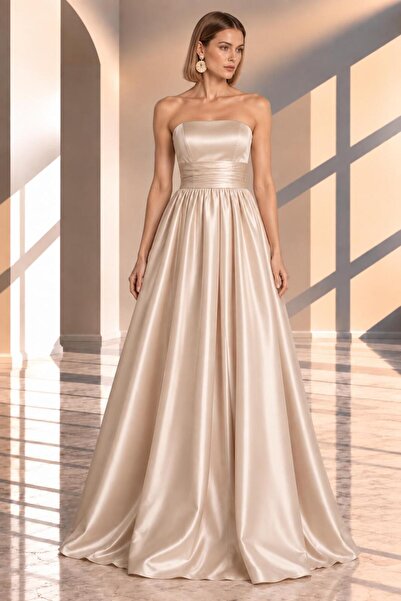 SERAVENZA COUTURE Maxi Boy Saten Şık Straplez Davet Elbisesi COU-9