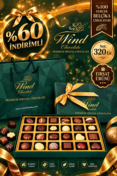wind çikolata Premium Sipesiyal Hediyelik Belçika Çikolatası - Yeşil Kutu 320...