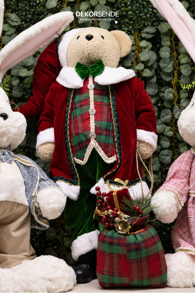 Dekorsende Christmas Red Jacketed Bear with Sack 80 cm