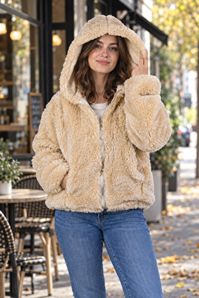 Bora Toys Women's Hooded Plush Coat – Zippered Teddy Winter Jacket