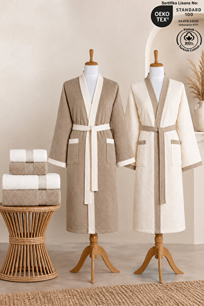Ellaline 6 Piece Kimono Robe Set Family Set 100% Cotton Certified Contrast St...