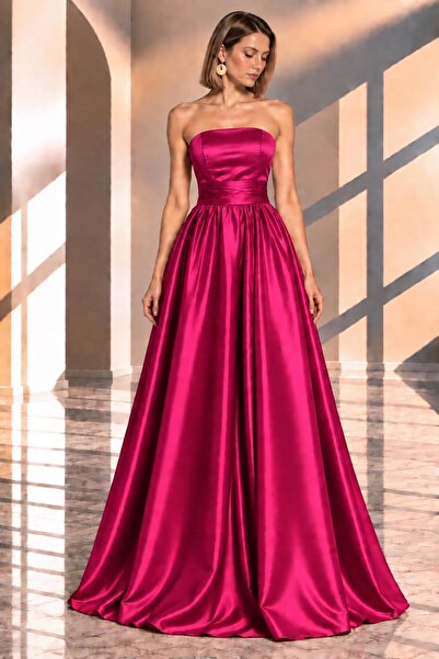 SERAVENZA COUTURE فستان ماكسي بوي ساتان أنيق بدون حمالات COU-8