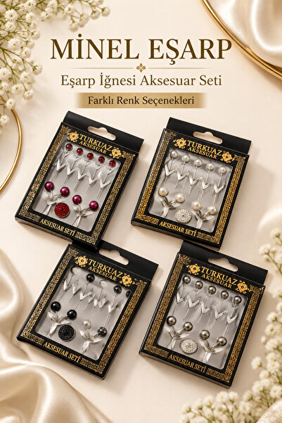 MODA Aksesuar Eşarp Şal Klipsi 8 ‘li Set –iğne ,klips, bir çift mıknatıs .siy...
