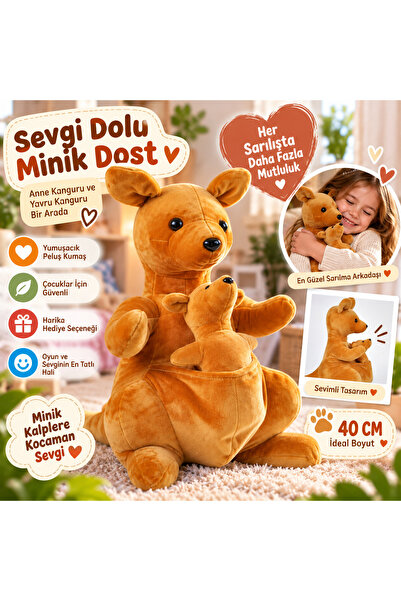 Cici Oyuncak 40 cm Anne ve Yavru Kanguru Peluş Oyuncak Cepli Sevimli Kanguru ...