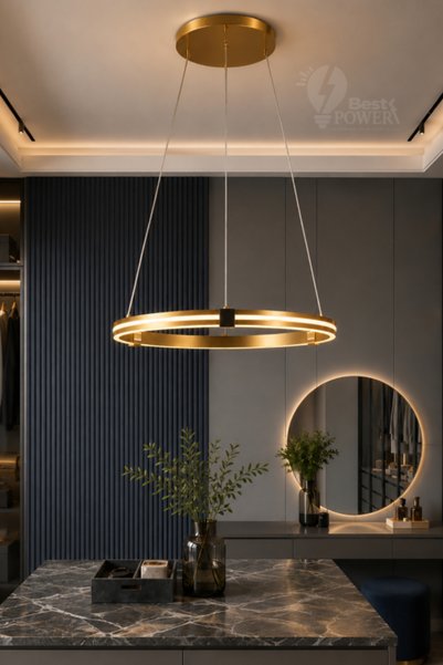 best power ثريا LED فاخرة - مصباح سقف دائري 60 سم، 134 واط، ارتفاع قابل للتعديل