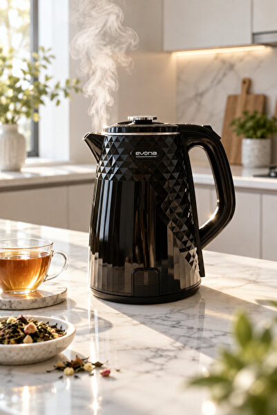 evona Kettle Noctera Premium Parlak Siyah Su Isıtıcısı Paslanmaz Çelik İç Gövde