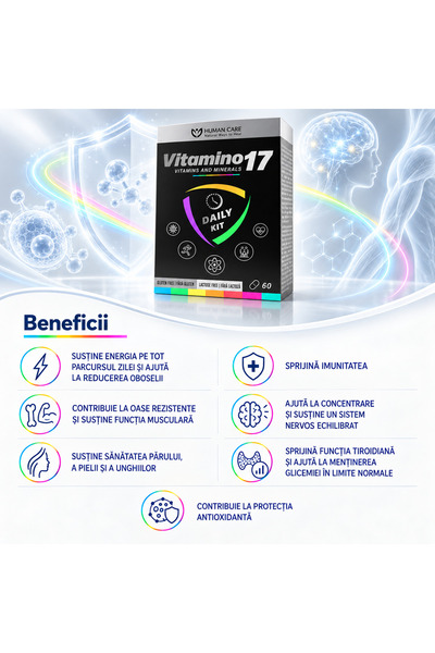Human Care Vitamino17, pentru energie, imunitate și piele sănătoasă, 60 comprimate