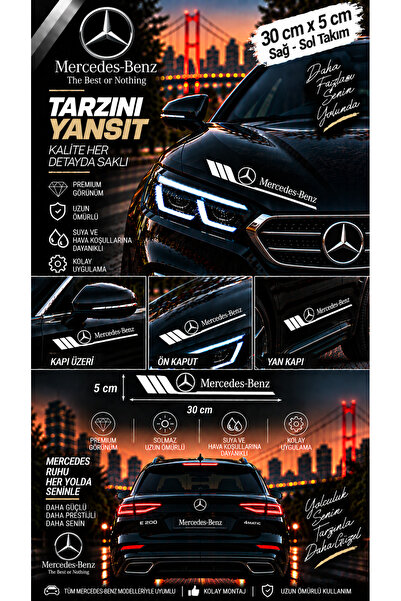 İntervex Global Mercedes-Benz Uyumlu Spor Gövde Şerit Sticker Sağ Sol Yan Kap...