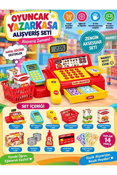 BYCEGU KIRMIZI RENK BOL AKSESUARLI OYUNCAK YAZARKASA SÜPER MARKET YAZAR KASA ...