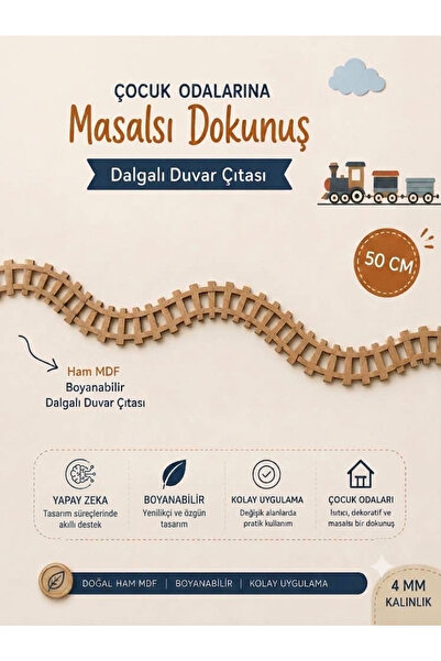 mdmetadesign Dekoratif Ham Mdf Tren Rayı Duvar Çıtası