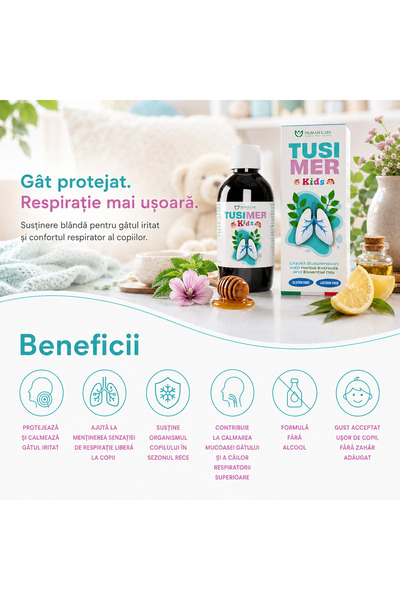 Human Care Tusimer Kids, sirop pentru confortul gâtului și susținerea căilor respiratorii la copii, 200 ml