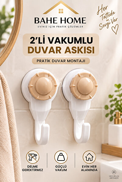 bahe home Vantuz Askı 2’li Set Delmeden Duvar Askısı Güçlü Vakum İz Bırakmaz ...
