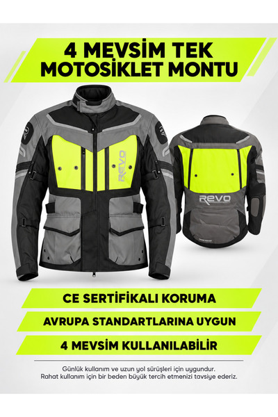 MOTOKIT Stork Neon Yellow 4 Season Unisex Motorcycle Jacket Ce Protected Refl...