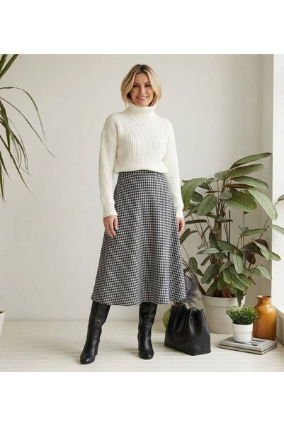 Tuğba Ceylin Butik Süet leopar desenli midi boy etek