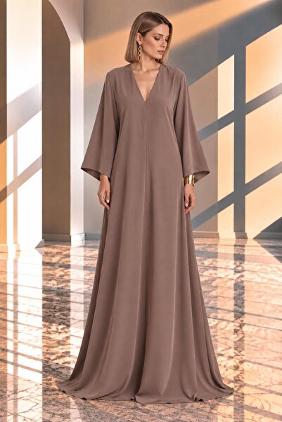 SERAVENZA COUTURE Maxi Boy V Yakalı Uzun Kollu Şık Davet Elbisesi COU-112