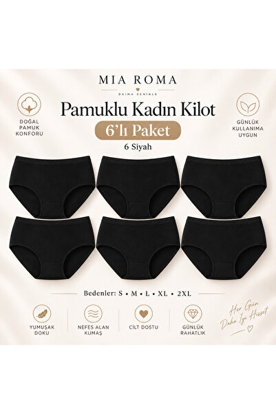 OLİZZA Women's 6-Piece Black 90% Cotton Soft Textured Gathering Lycra Baton P...