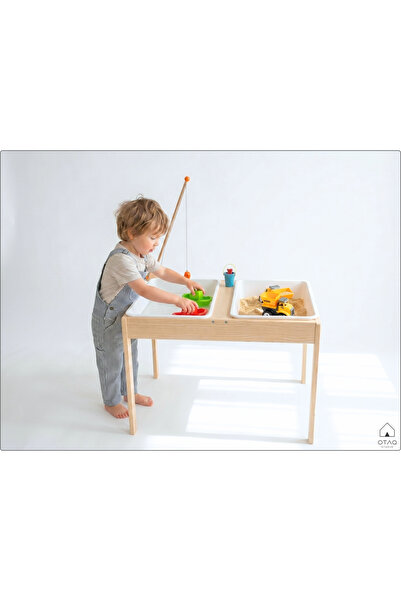 Galery Wood Doğal Çam Montessori Duyu Aktivite Kum ve Su, Aktivite Masası-Duy...