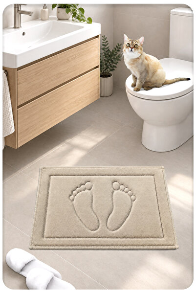 Cotton Crafty Pamuk Dokuma Su Emici Banyo Paspası Ayak 60x40 Cm BEJ