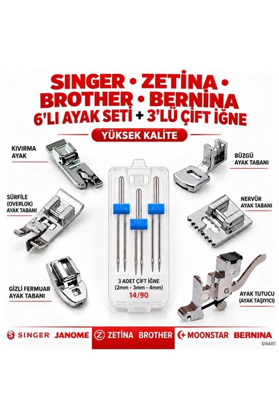 Swart SİNGER JANOME ZETİNA MOONSTAR BERNİNA ALTILI AYAK SETİ VE ÜÇLÜ ÇİFT İĞN...