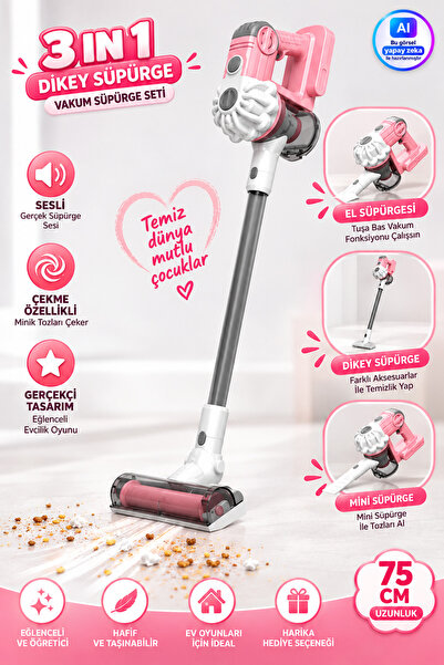 YILDIRIM OYUNCAK Pilli Sesli  Model Çekme Özellikli Dikey Süpürge 75 cm-Vakum...