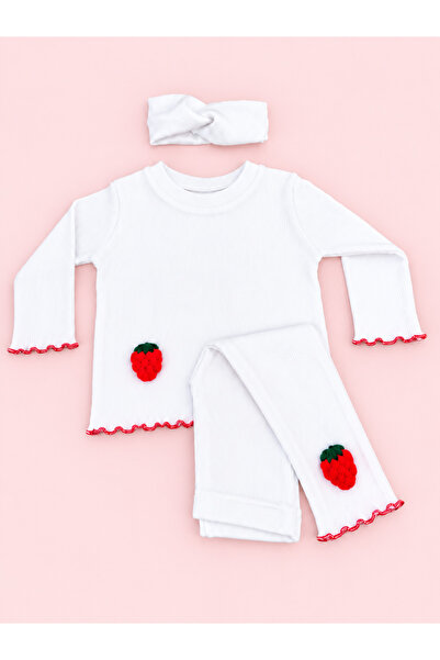 eymwes Kız Bebek Ve Çocuk Çilek Detaylı Bandanalı Taytlı Takım