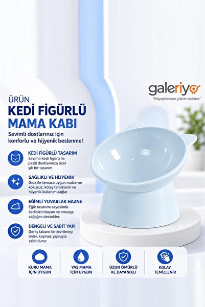 Galeriyo Kedi Figürlü Mama Kabı Mavi