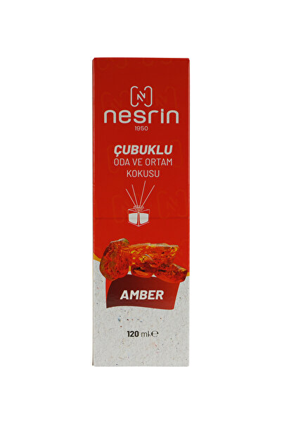 NESRİN 120 ml Çubuklu Oda Kokusu Amber – Bambu Koku, Kalıcı Ortam Kokusu ve Dekoratif Cam Şişe