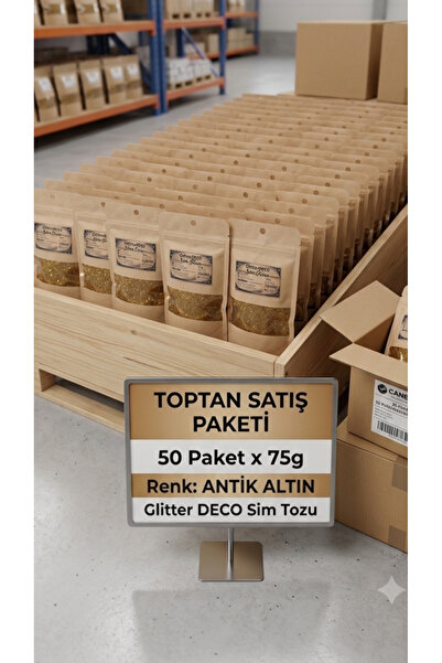 Glitter Sim Tozu 75 gr x 50 Adet Toptan Paket | Antik Altın Bronz İnce Hobi E...