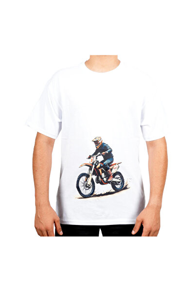 GP KOMPOZİT TSH001 Μπλουζάκι με στάμπα Cross Motorcycle Λευκό