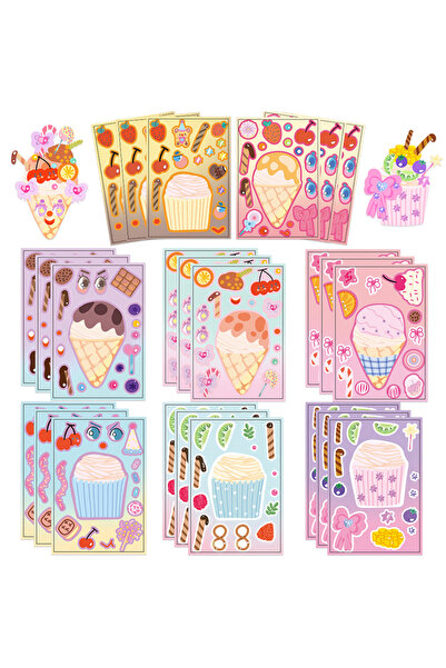 Choice1 16 Sheets Cartoon 8/16/24 Sheets Ice Cream Cake DIY Make A Face Stick...