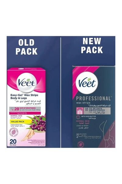 Veet مجموعة إزالة الشعر بالشمع لكامل الجسم للبشرة العادية، 20 شريحة