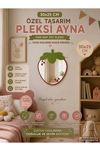 mdmetadesign Renkli Çilek Figürlü Pleksi Ayna