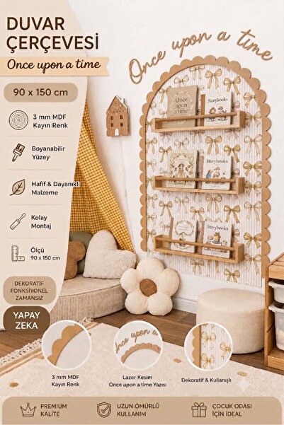 mdmetadesign Kayın Renk Mdf Duvar Çercevesi ve Once Upon a Time Yazısı