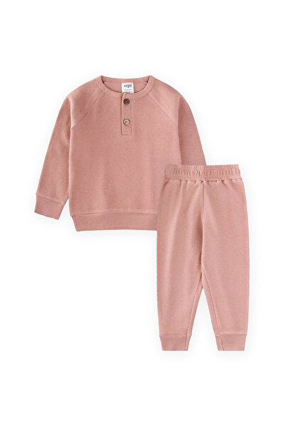 Cigit Men's Basic Set with Raglan Sleeve Placket 1-5 Years Salmon