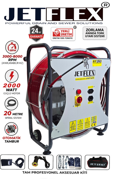 Seybomak Jetflex Kanal Gider Açma Makinesi Esnek Şaftlı kamera ile kullanılır