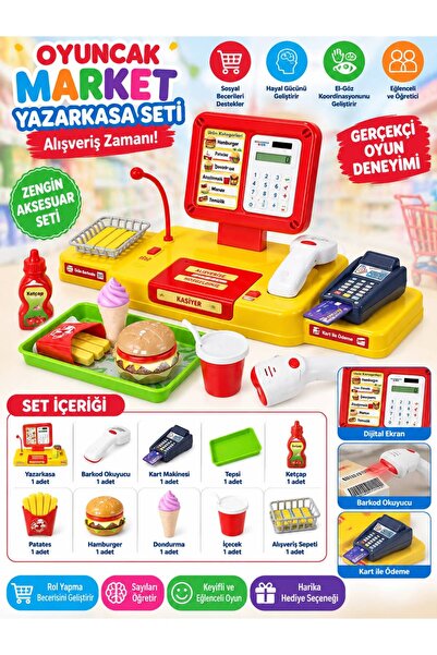 BYCEGU Hesap Makineli Pos Cihazlı Sesli Tepsili Hamburger Dükkanı Yazar Kasa ...