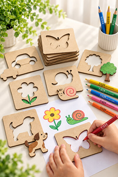 Figür Reklam Ajansı Montessori Çocuklar Boyama Eğitici Ahşap  Şablonlar Yap B...