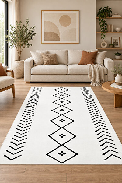 on the clouds Geometrik Çizgi Kilim Desenli Bohem Dijital Baskı Yıkanabilir K...